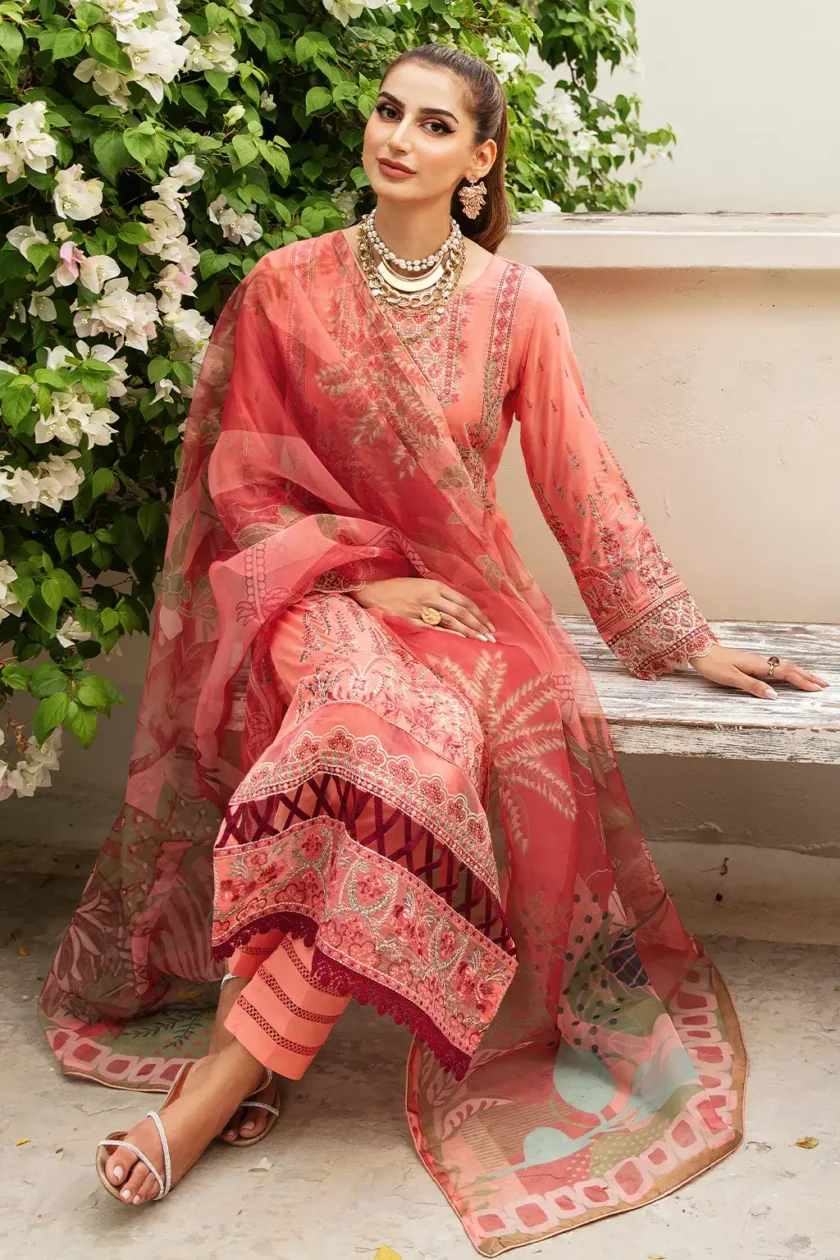 Ramsha Mashal Orange 3 Pcs Embroidered Lawn Suit - Image 5