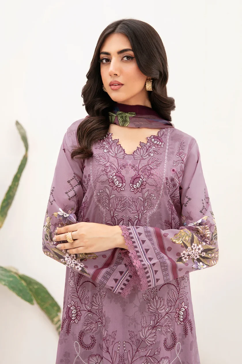 Ramsha Mashaal V2 3 Pc Purple Luxury Lawn Dress - Image 3