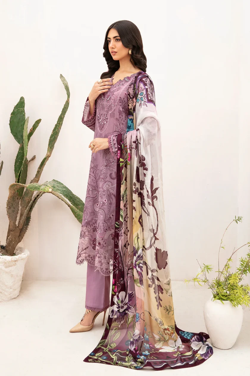 Ramsha Mashaal V2 3 Pc Purple Luxury Lawn Dress - Image 4