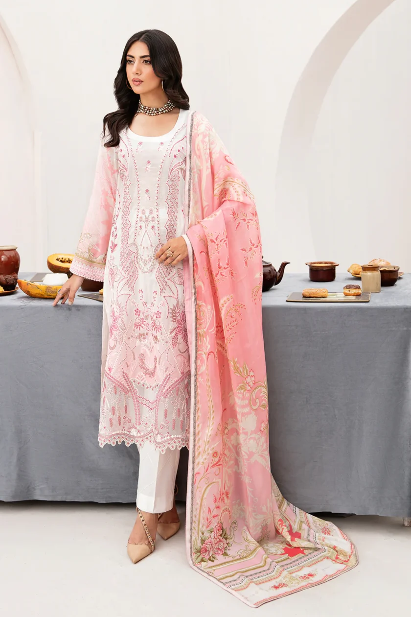 Ramsha Mashaal V2 3 Pc Pink Luxury Lawn Dress - Image 3