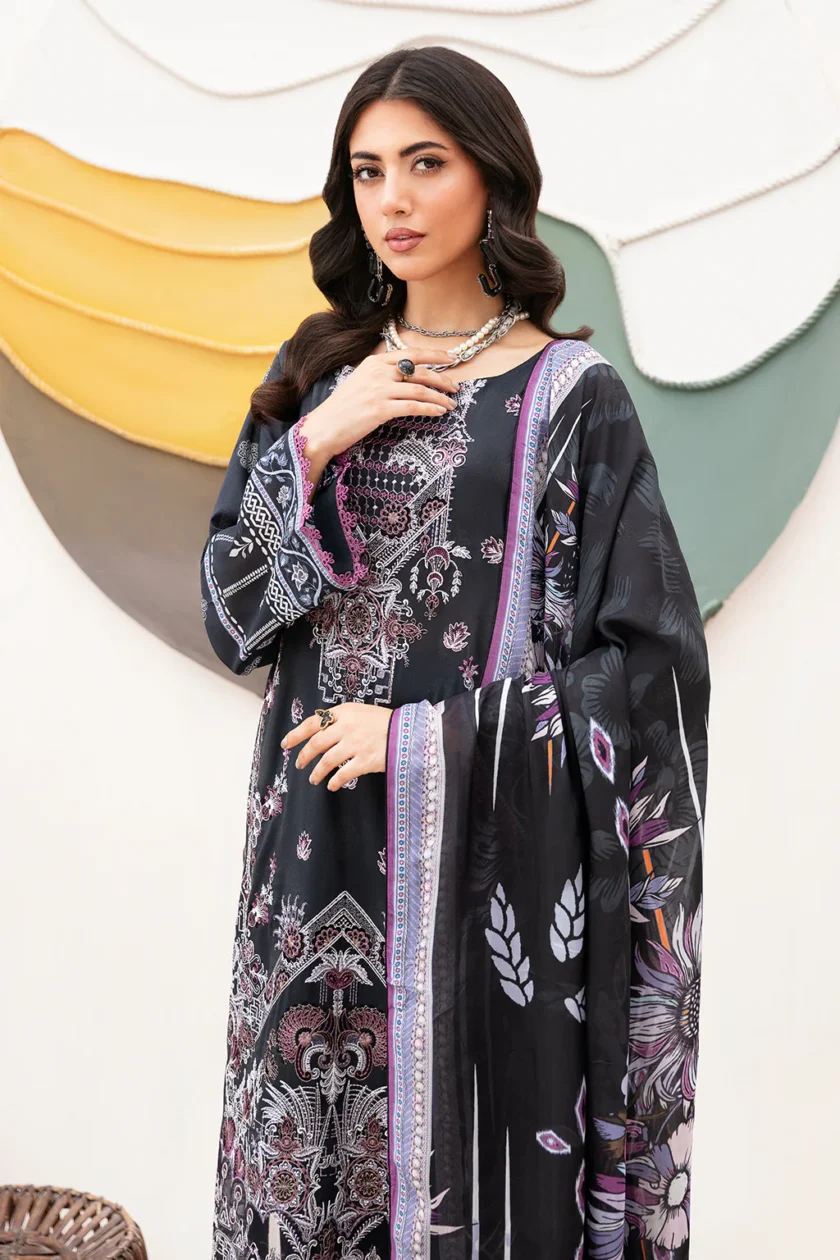 Ramsha Mashaal V2 3 Pc Black Luxury Lawn Dress - Image 3