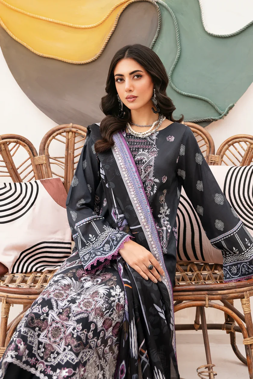 Ramsha Mashaal V2 3 Pc Black Luxury Lawn Dress - Image 5