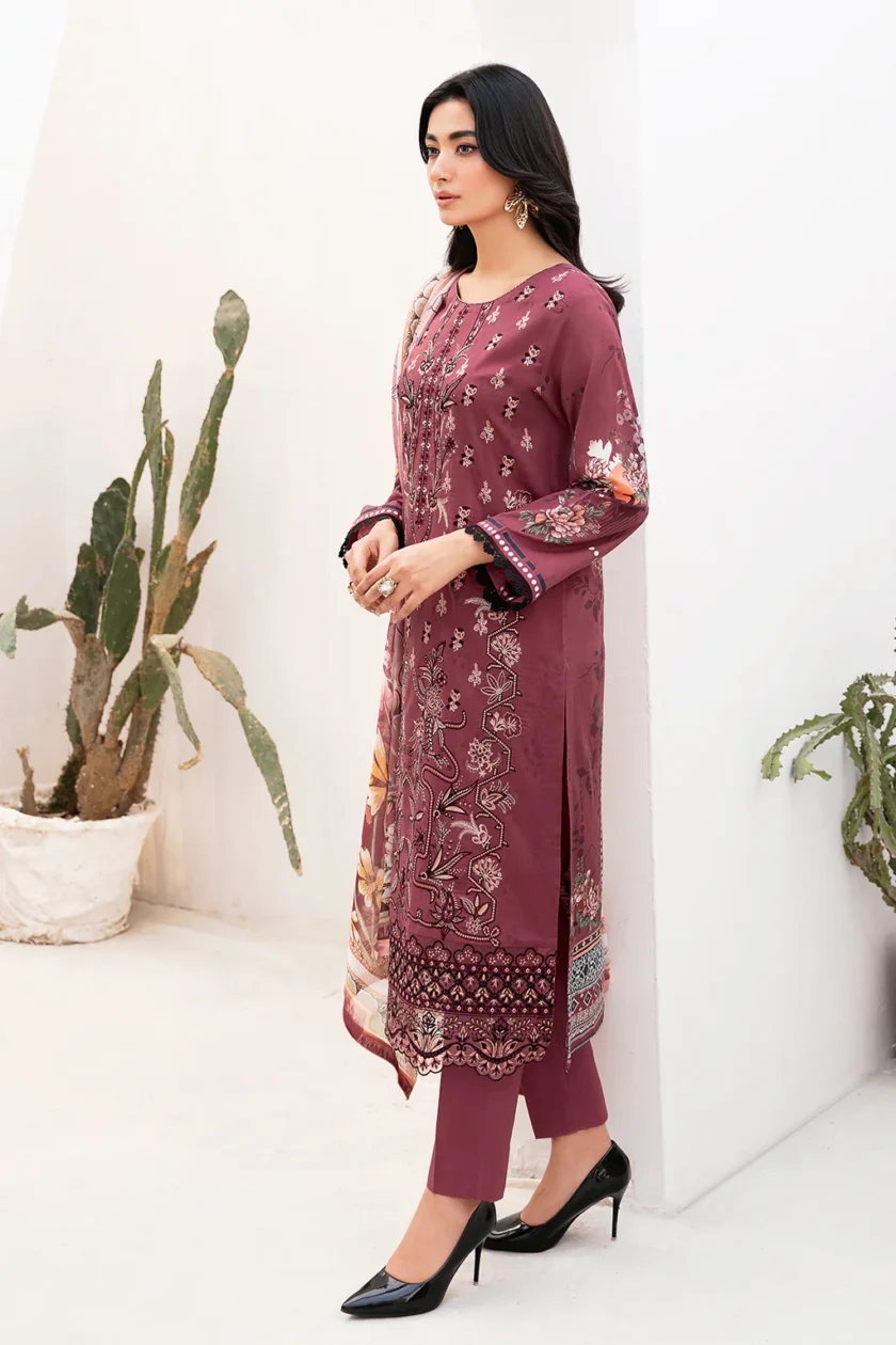Ramsha Mashaal V2 3 Pc Maroon Luxury Lawn Dress - Image 4
