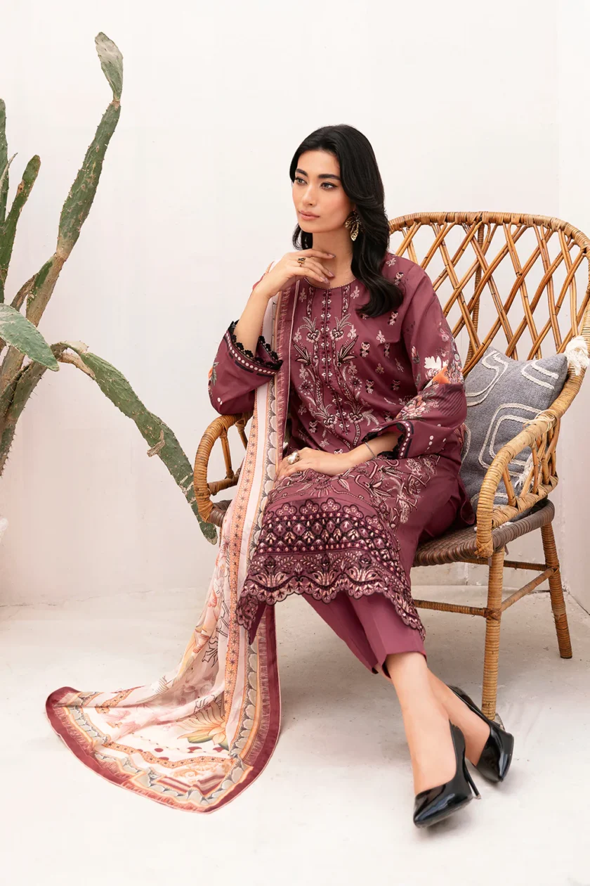 Ramsha Mashaal V2 3 Pc Maroon Luxury Lawn Dress - Image 5