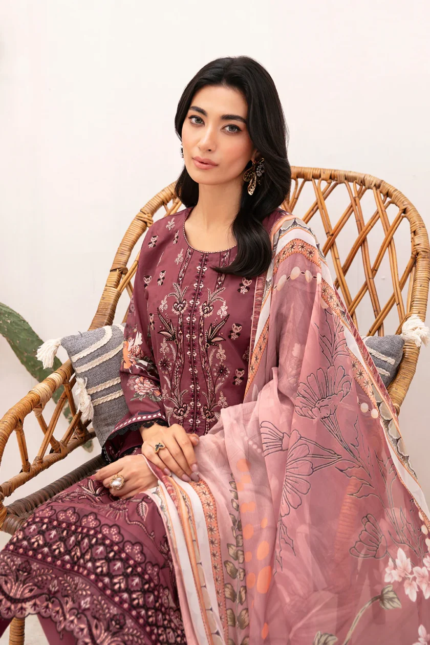 Ramsha Mashaal V2 3 Pc Maroon Luxury Lawn Dress - Image 6