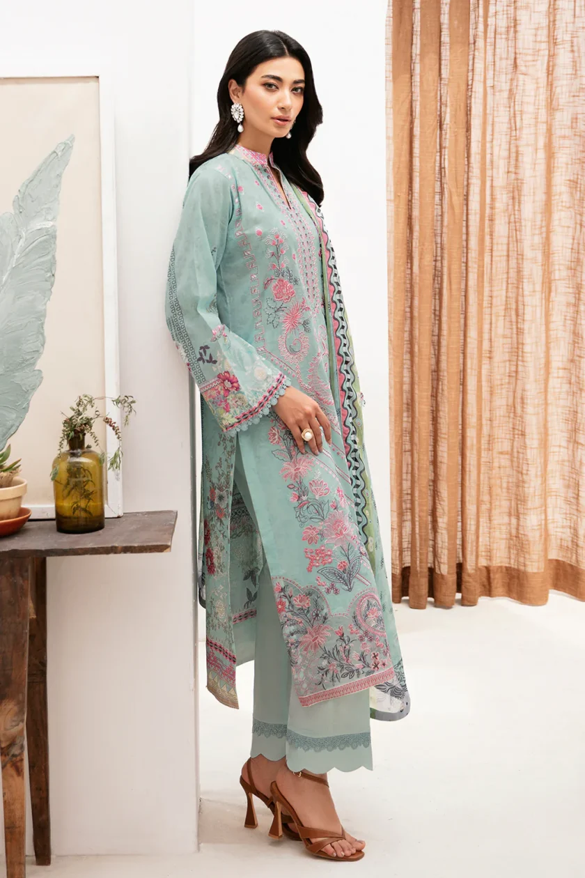 Ramsha Mashaal V2 3 Pc Sea Green Luxury Lawn Dress - Image 4