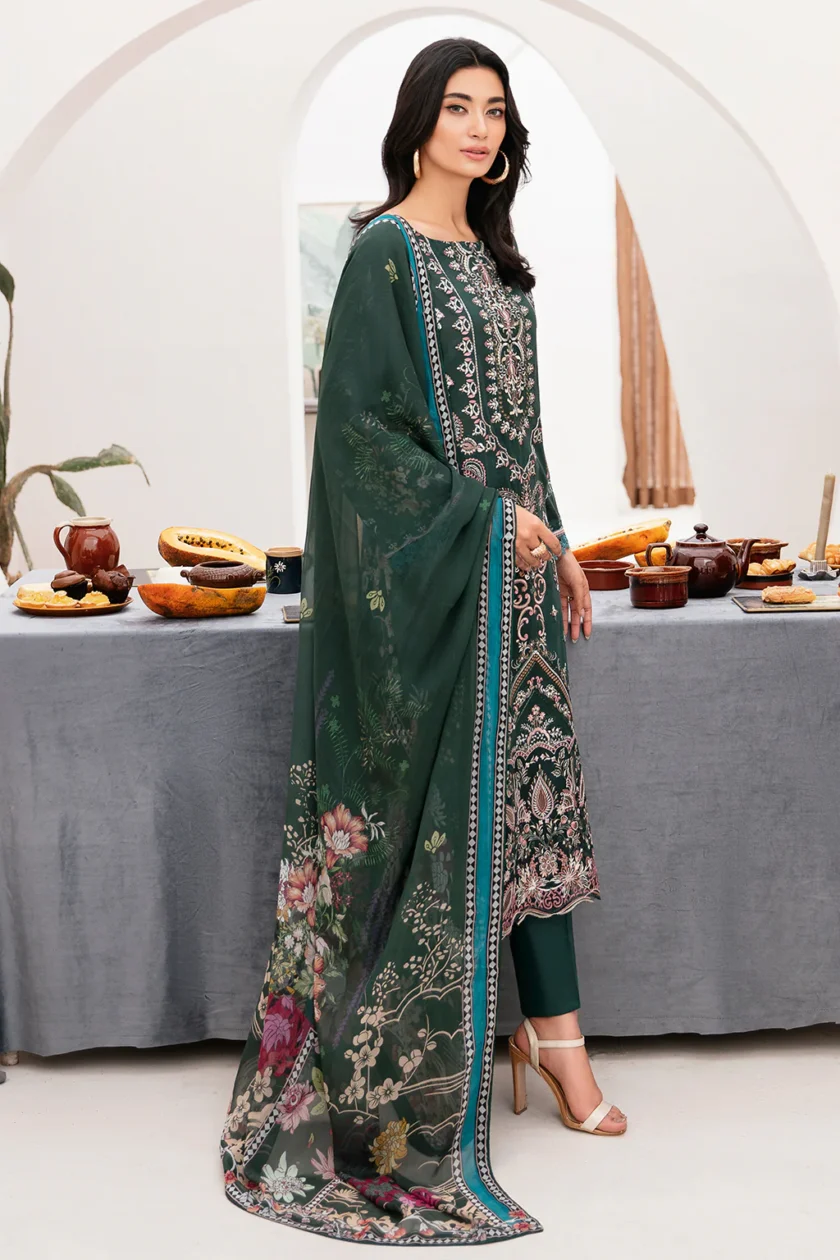 Ramsha Mashaal V2 3 Pc Green Luxury Lawn Dress - Image 4