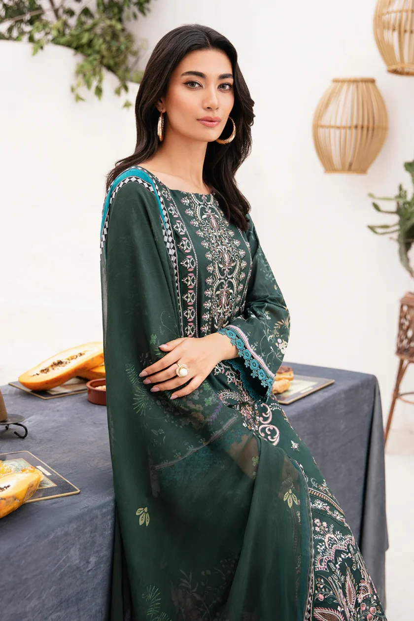 Ramsha Mashaal V2 3 Pc Green Luxury Lawn Dress - Image 5