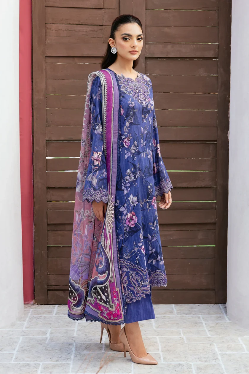 Blue Unstitched 3 Piece Embroidered Lawn Dress by Ramsha - Image 4