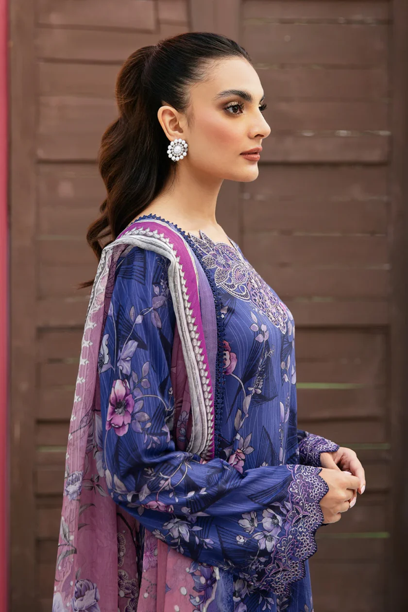 Blue Unstitched 3 Piece Embroidered Lawn Dress by Ramsha - Image 5