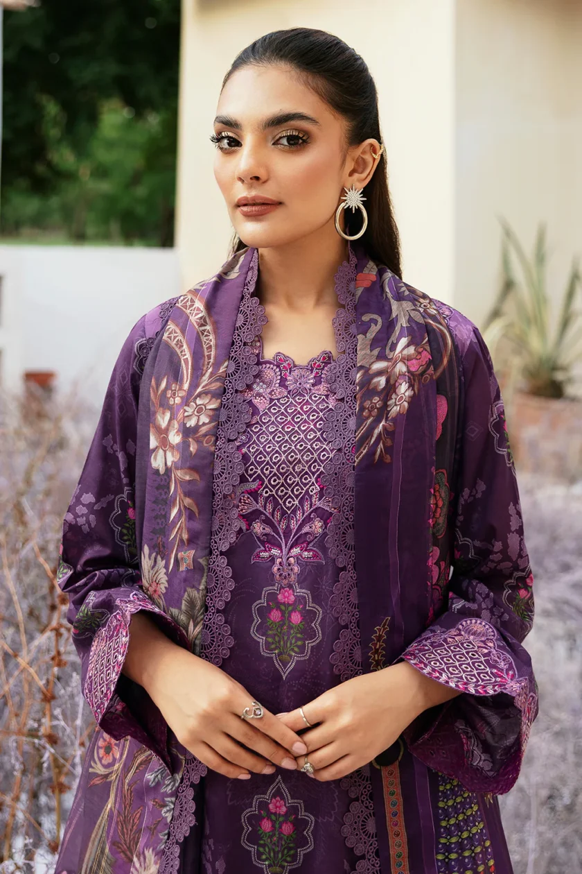 Ramsha Rangrez Unstitched Purple 3 Pc Embroidered Lawn Dress - Image 2