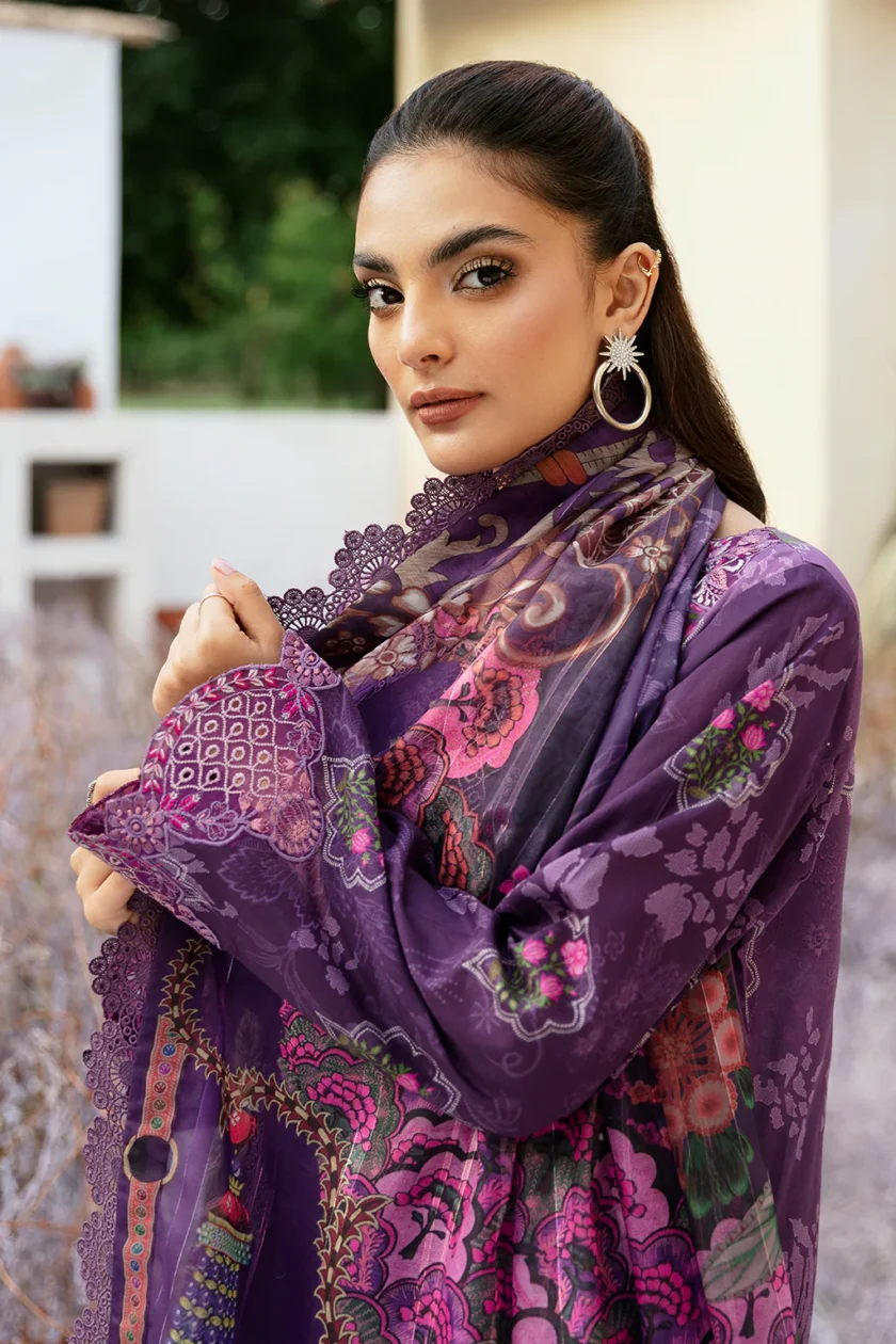 Ramsha Rangrez Unstitched Purple 3 Pc Embroidered Lawn Dress - Image 3