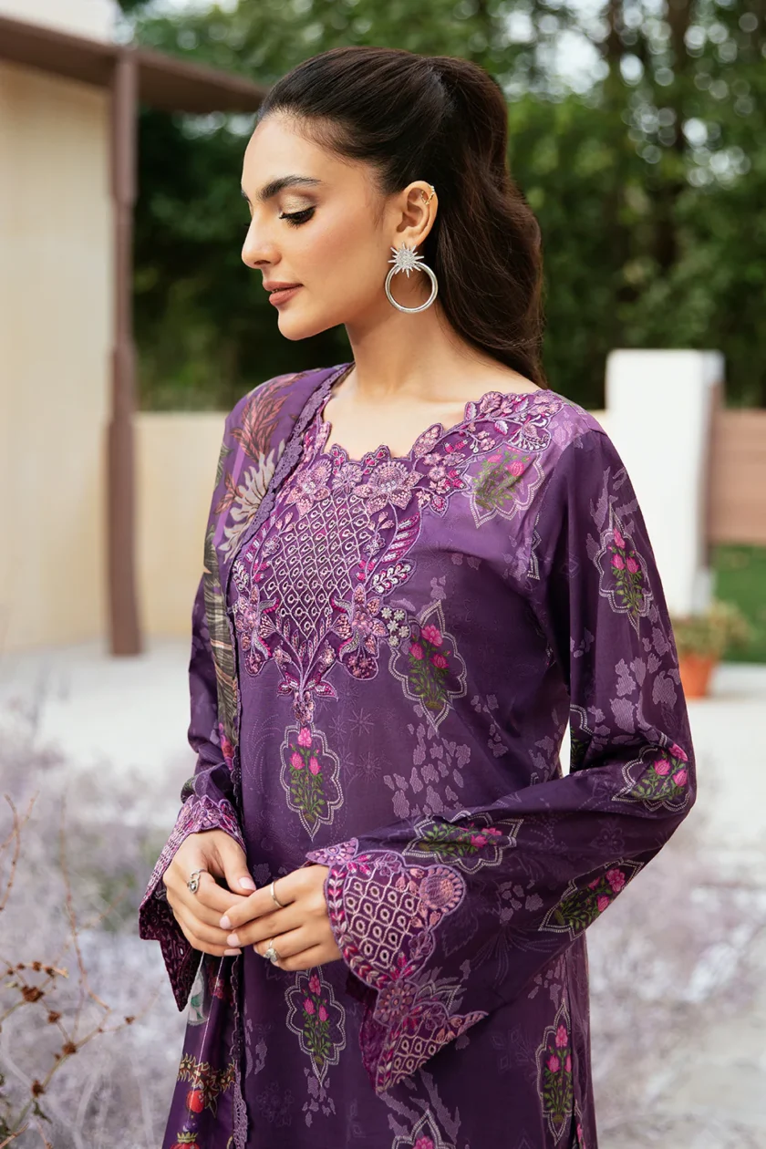 Ramsha Rangrez Unstitched Purple 3 Pc Embroidered Lawn Dress - Image 5