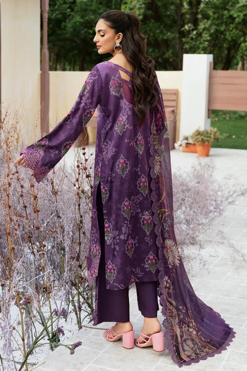 Ramsha Rangrez Unstitched Purple 3 Pc Embroidered Lawn Dress - Image 6