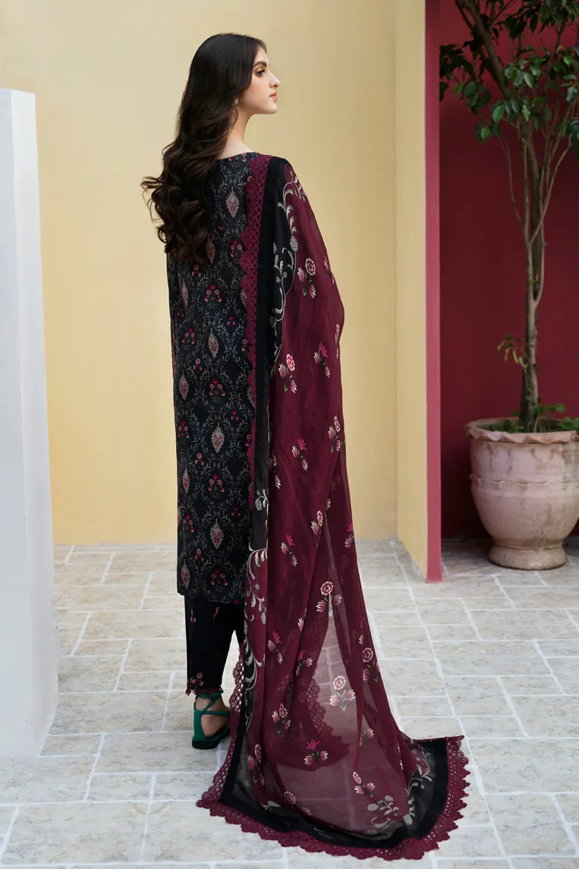 Black Unstitched 3 Piece Embroidered Lawn Dress by Ramsha - Image 6