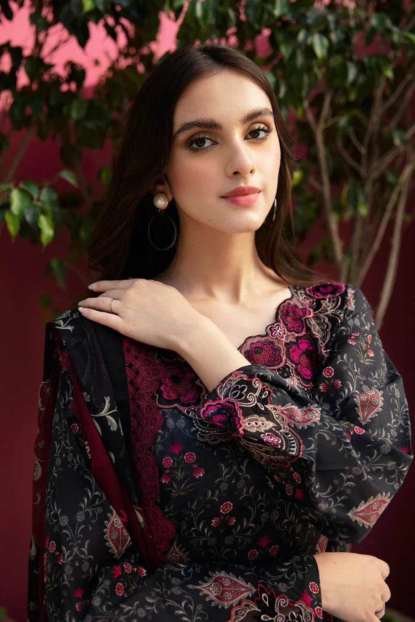 Black Unstitched 3 Piece Embroidered Lawn Dress by Ramsha - Image 2