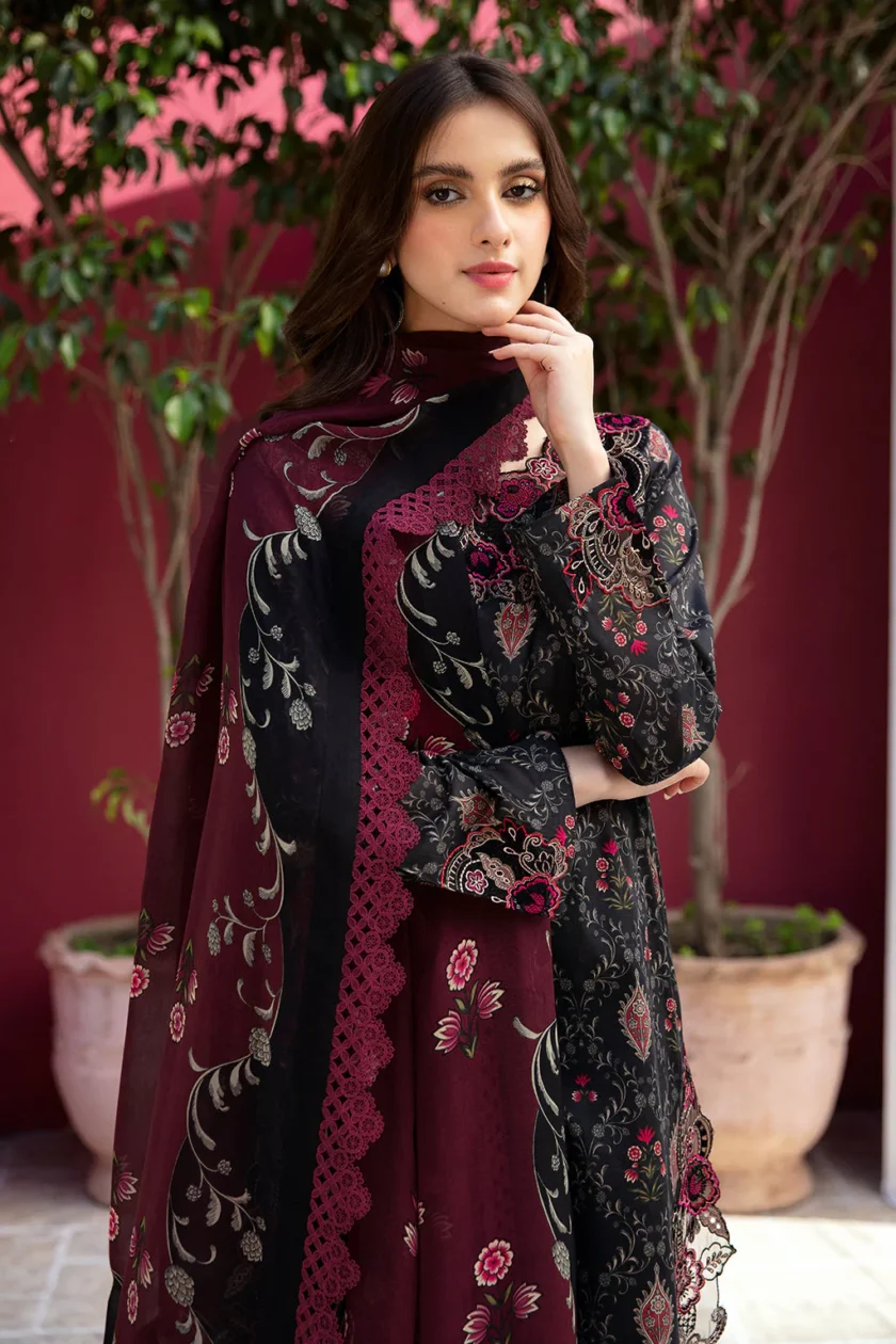 Black Unstitched 3 Piece Embroidered Lawn Dress by Ramsha - Image 3