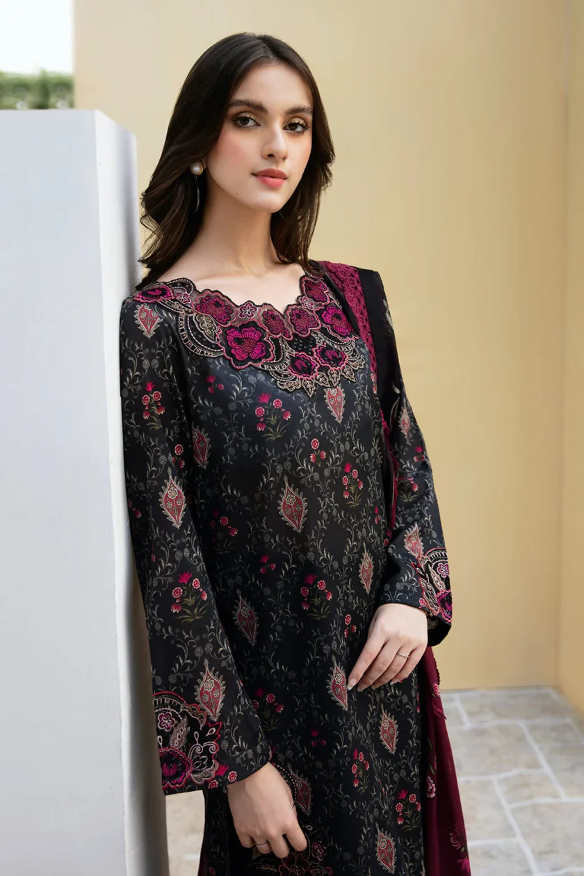 Black Unstitched 3 Piece Embroidered Lawn Dress by Ramsha - Image 4