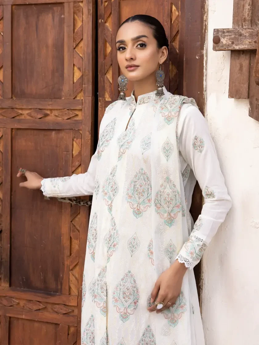 White Swiss Lawn 3 Piece Dress Khoobsurat Aventus - Image 2