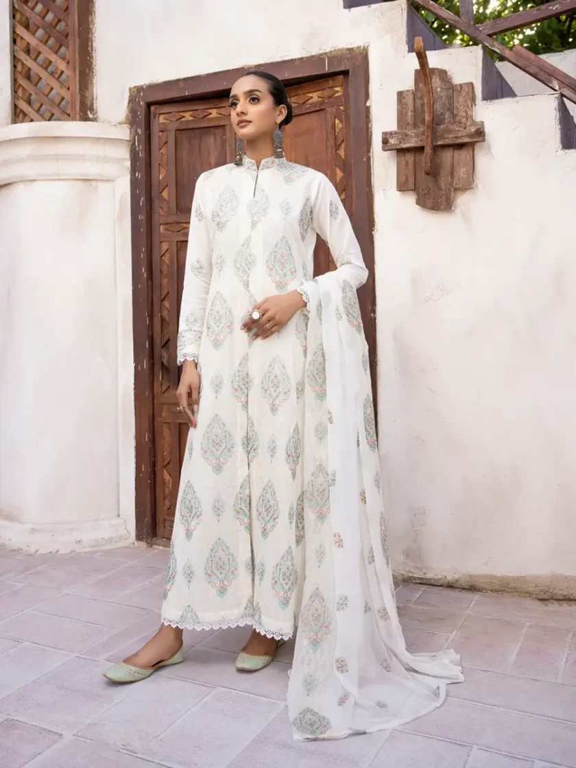 White Swiss Lawn 3 Piece Dress Khoobsurat Aventus - Image 3