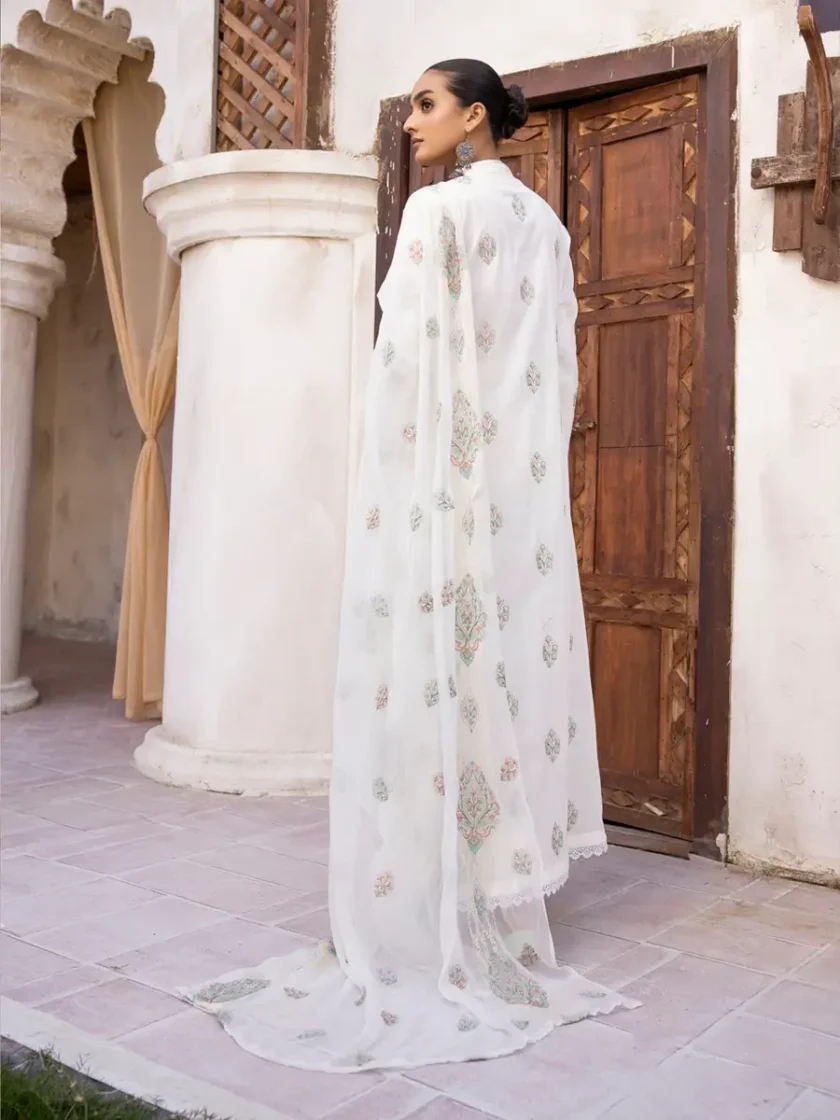 White Swiss Lawn 3 Piece Dress Khoobsurat Aventus - Image 4
