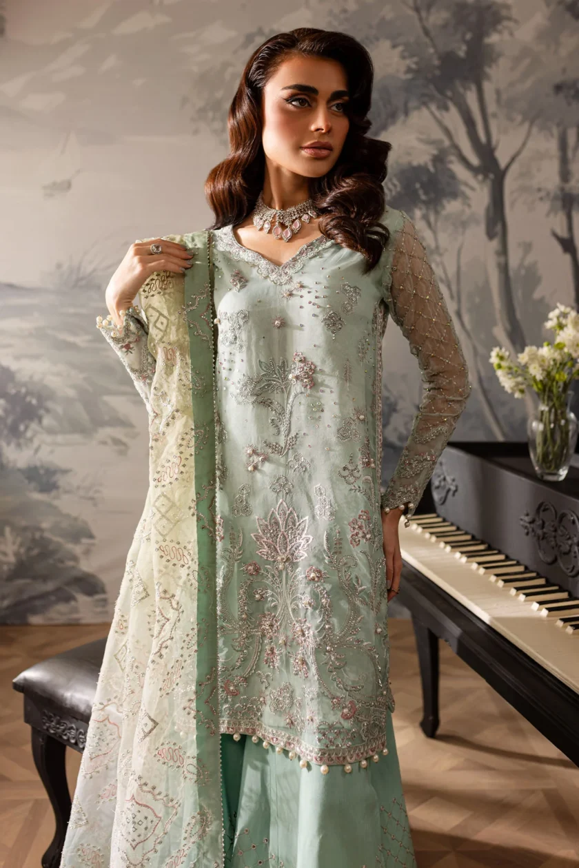 Nureh Elanora Unstitched Mint 4 Piece Organza Dress - Image 2