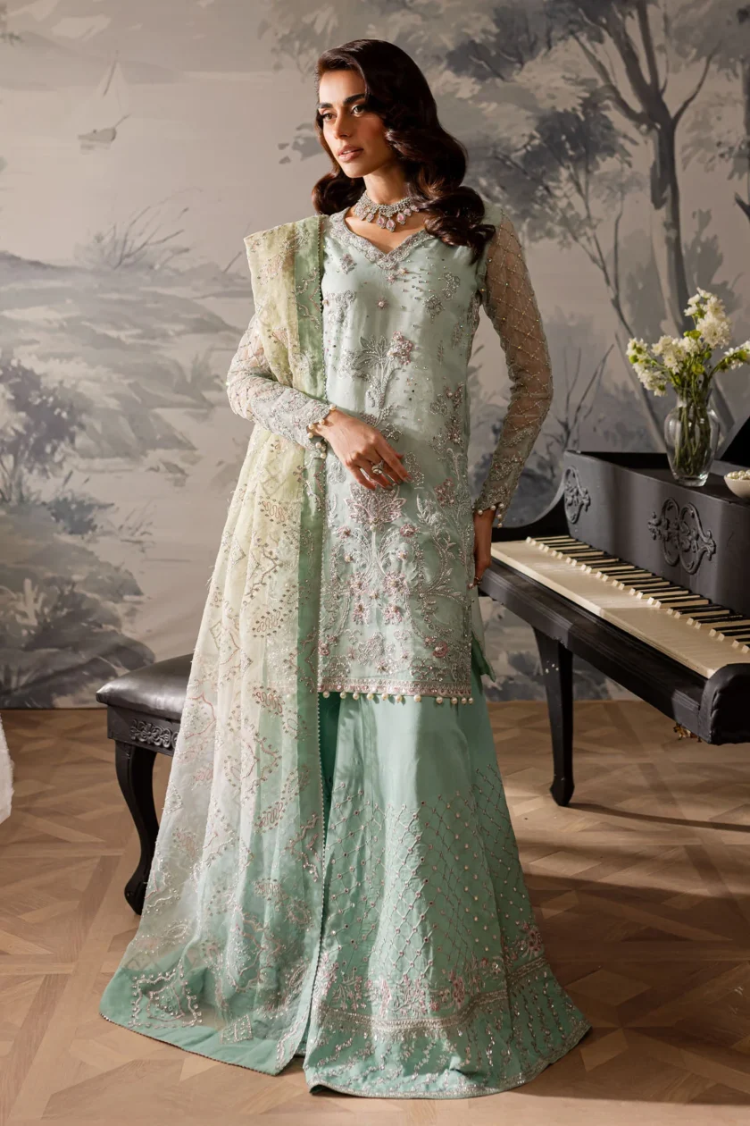 Nureh Elanora Unstitched Mint 4 Piece Organza Dress - Image 4