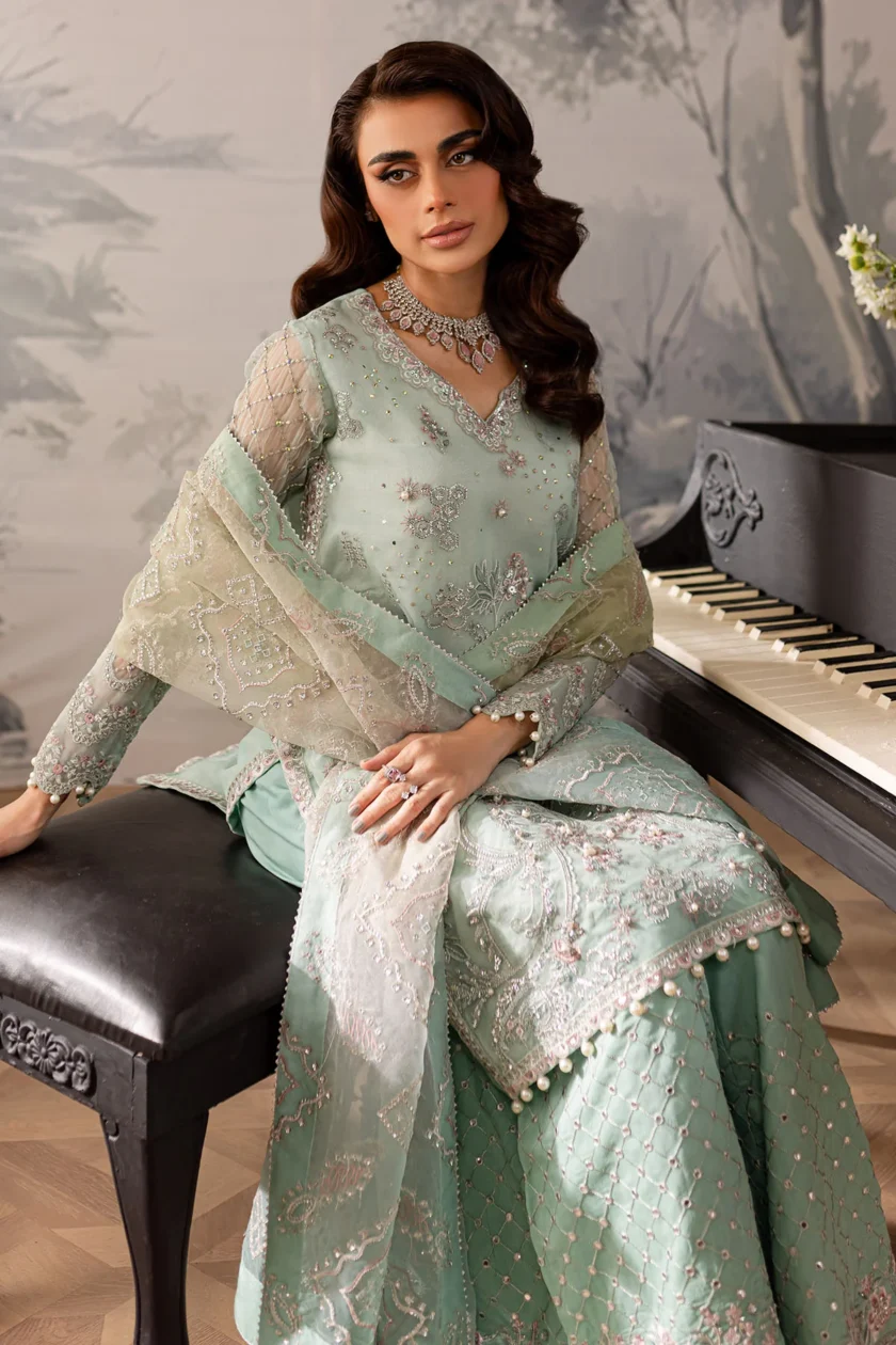 Nureh Elanora Unstitched Mint 4 Piece Organza Dress - Image 5