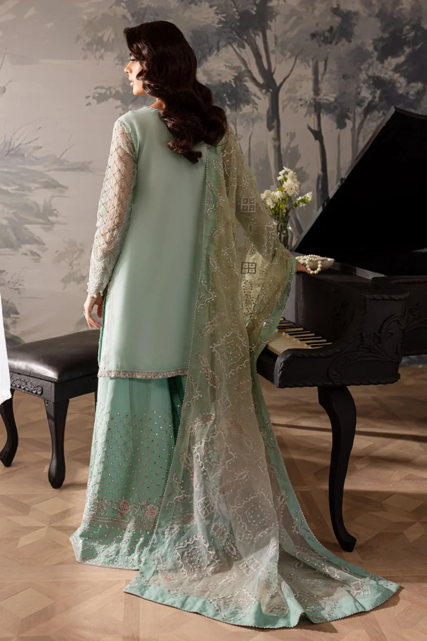 Nureh Elanora Unstitched Mint 4 Piece Organza Dress - Image 7