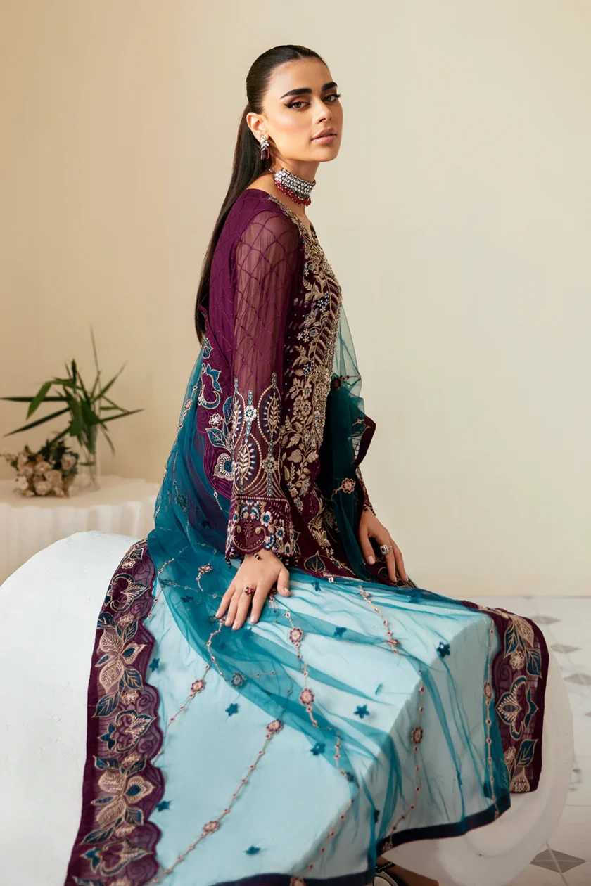 Ramsha Dastoor 3 Piece Chiffon Dress P102 - Image 4