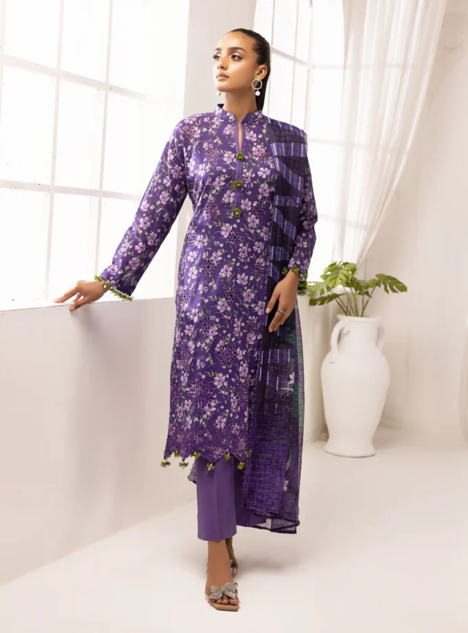 Purple Embroidered Chikankari Lawn Dress Printkari By Nur