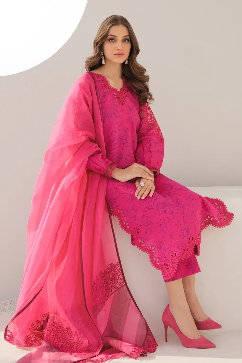 Baroque Unstitched 3 Pc Embroidered Lawn Dress - Image 2