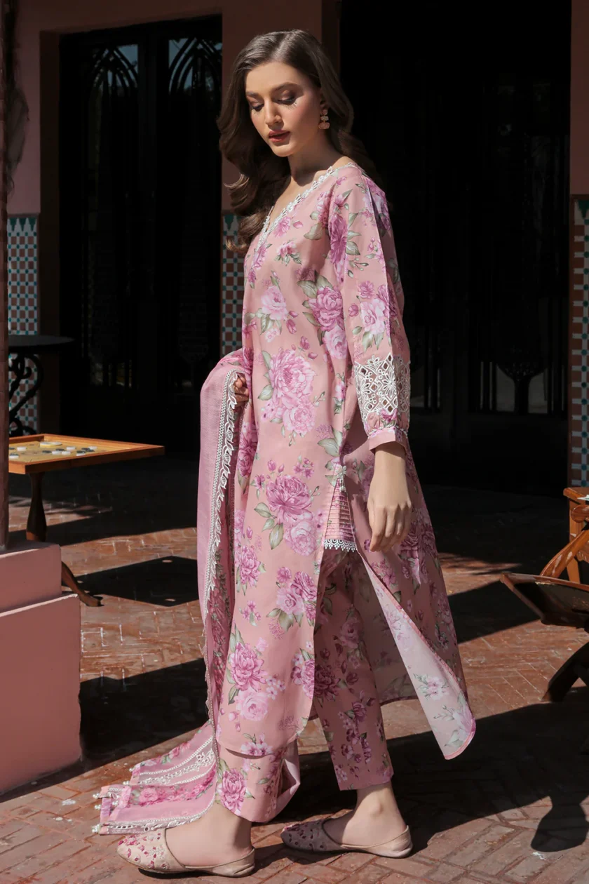 Baroque Unstitched 3 Piece Lawn Dress - Image 5