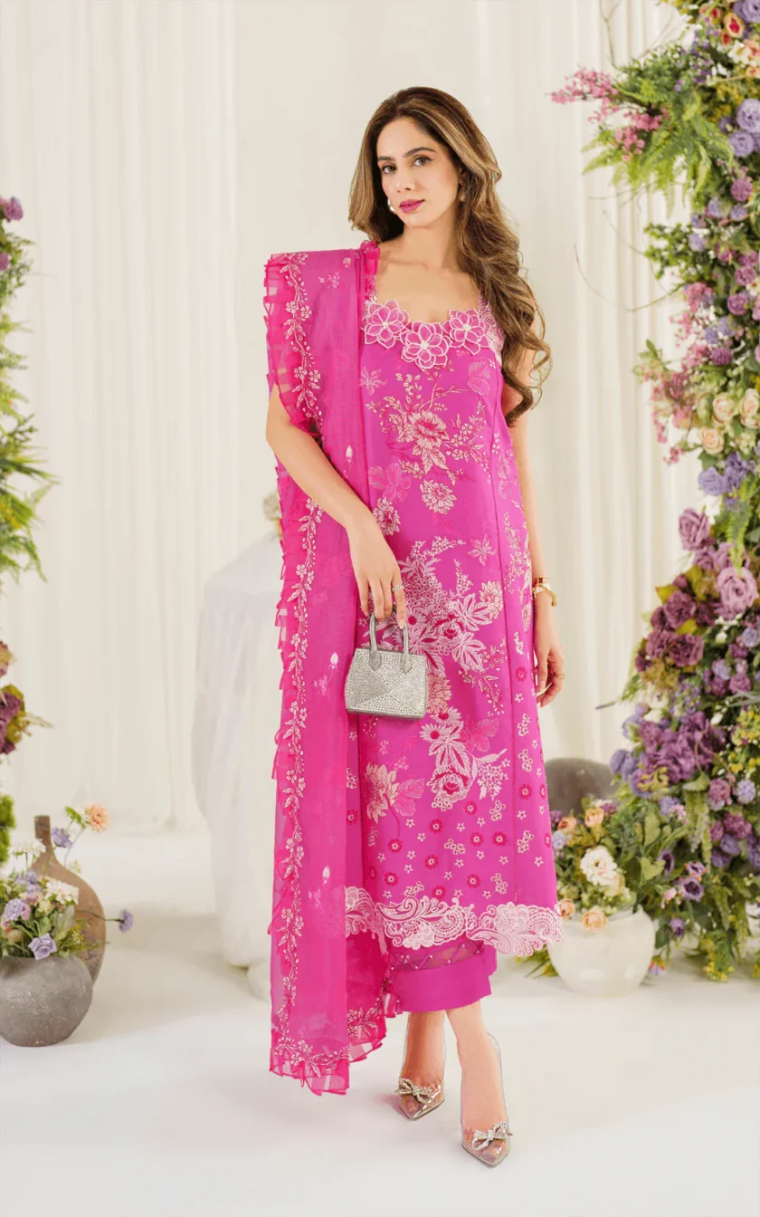 3Pc Unstitched Luxury Lawn Dress Carnation by Asifa Nabeel - Image 2