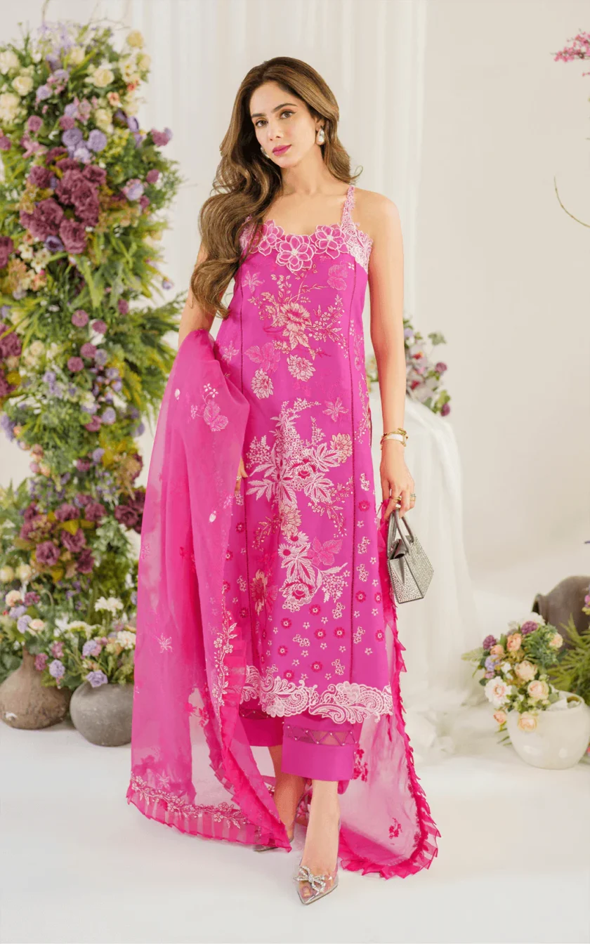 3Pc Unstitched Luxury Lawn Dress Carnation by Asifa Nabeel - Image 3