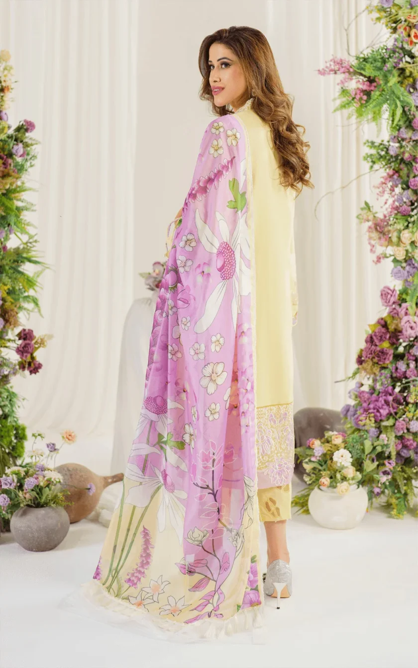 3Pc Unstitched Luxury Lawn Dress Versaila by Asifa Nabeel - Image 7