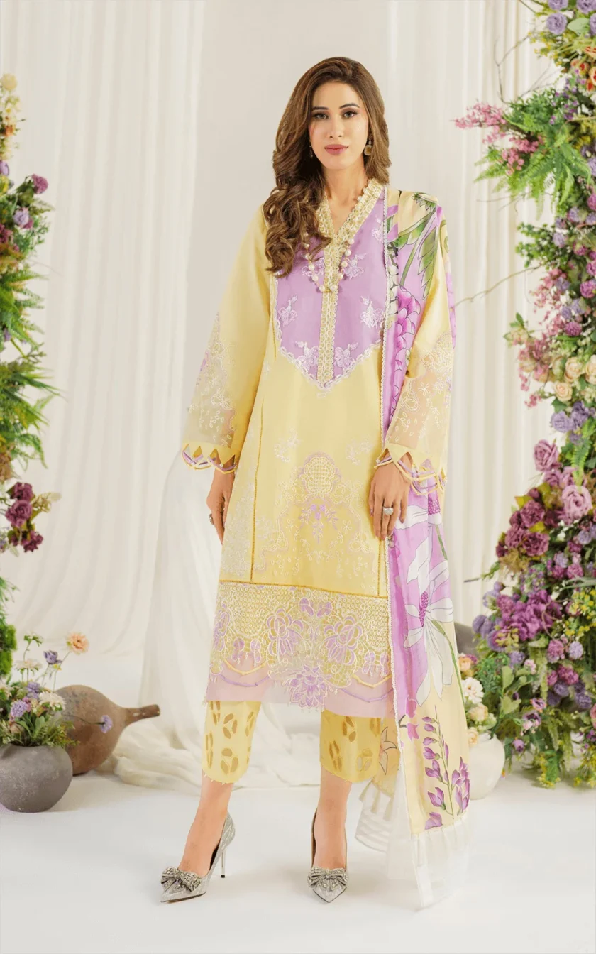 3Pc Unstitched Luxury Lawn Dress Versaila by Asifa Nabeel - Image 3