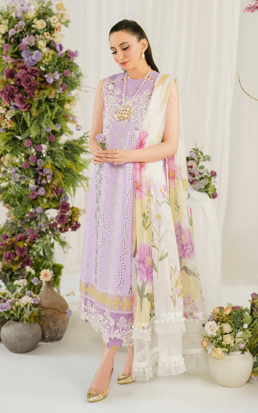 3Pc Unstitched Luxury Lawn Dress Babys Breath by Asifa Nabeel - Image 7