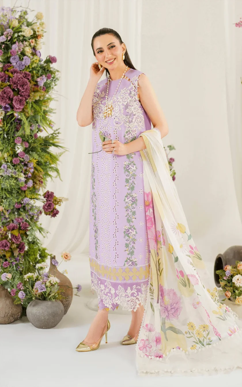 3Pc Unstitched Luxury Lawn Dress Babys Breath by Asifa Nabeel - Image 3