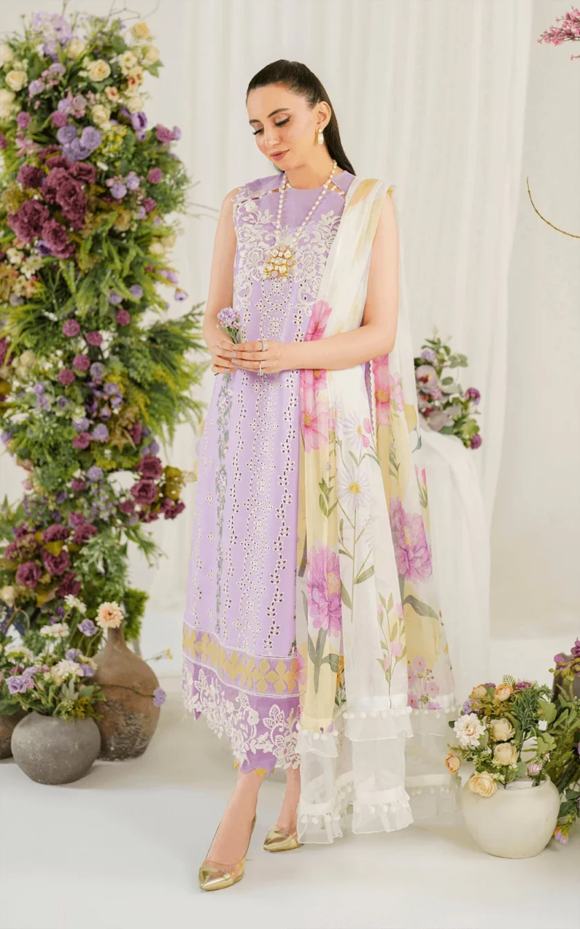 3Pc Unstitched Luxury Lawn Dress Babys Breath by Asifa Nabeel - Image 4