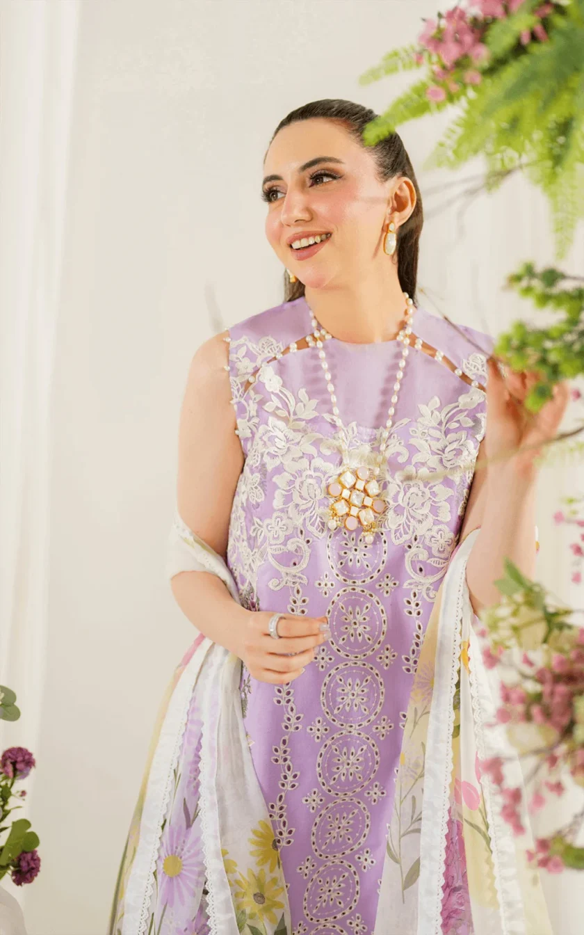 3Pc Unstitched Luxury Lawn Dress Babys Breath by Asifa Nabeel - Image 6