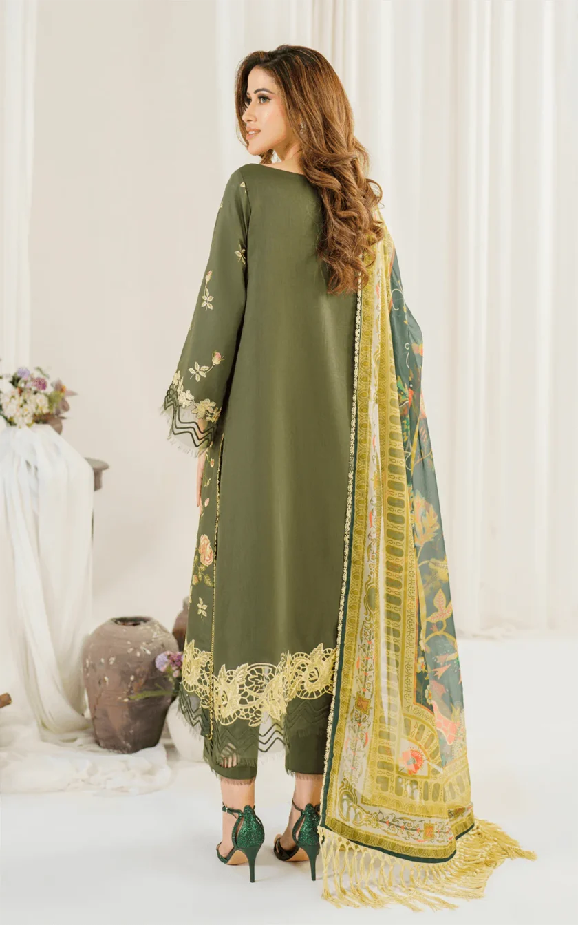 3Pc Unstitched Luxury Lawn Dress Sweet Pea by Asifa Nabeel - Image 8