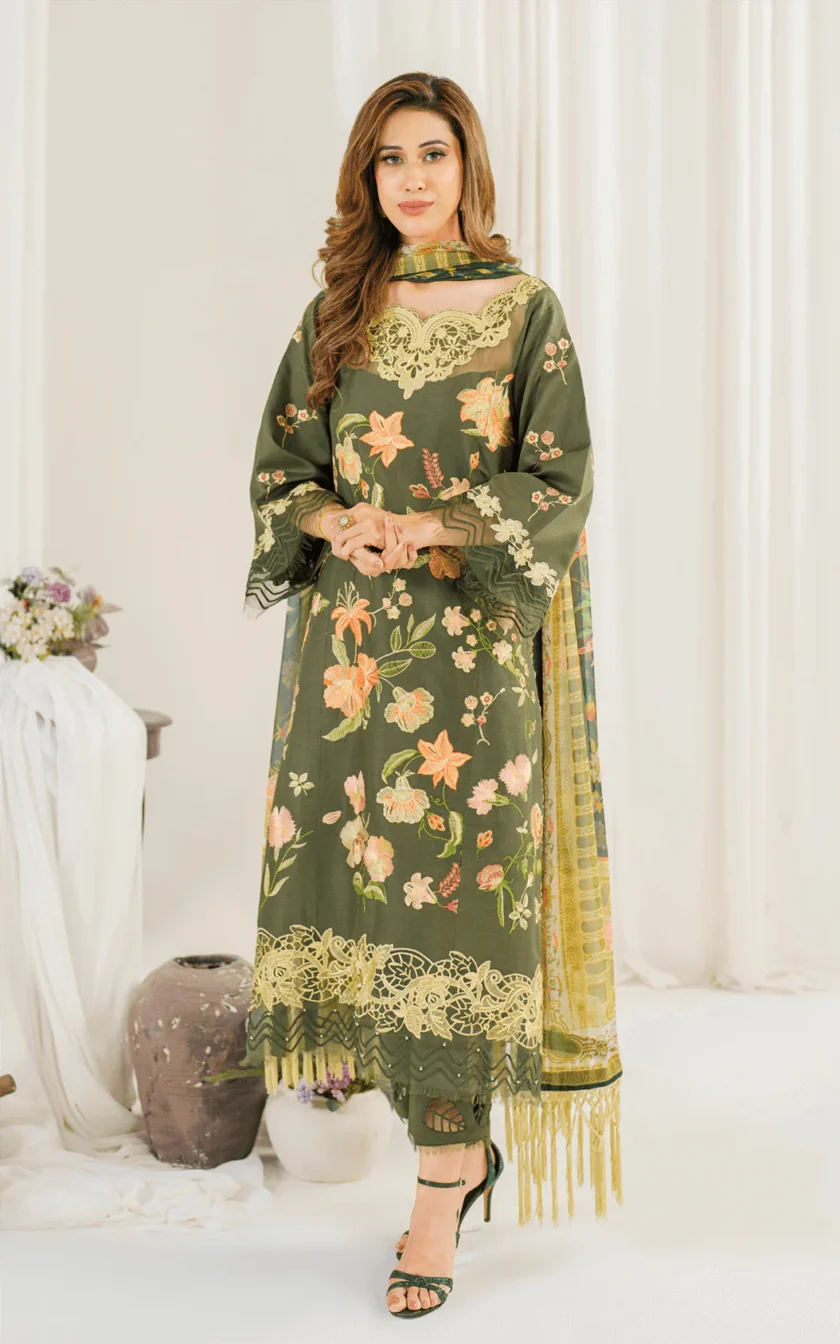 3Pc Unstitched Luxury Lawn Dress Sweet Pea by Asifa Nabeel - Image 2