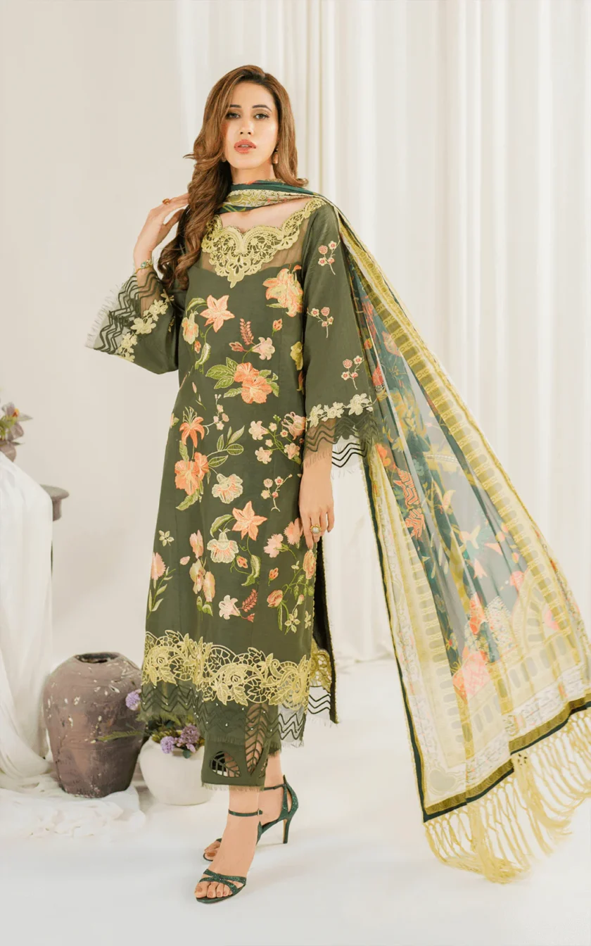 3Pc Unstitched Luxury Lawn Dress Sweet Pea by Asifa Nabeel - Image 3