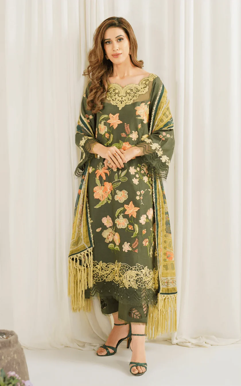 3Pc Unstitched Luxury Lawn Dress Sweet Pea by Asifa Nabeel - Image 4