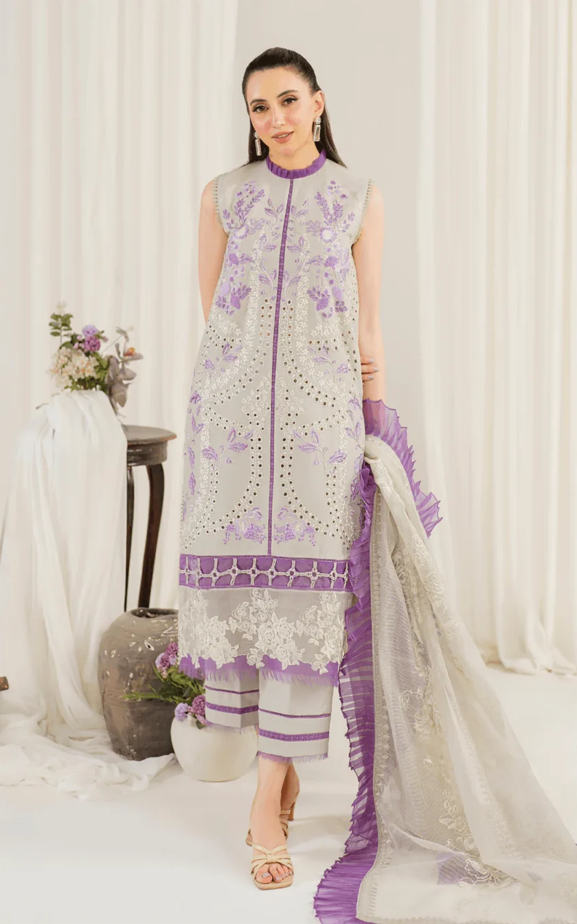 3Pc Unstitched Luxury Lawn Dress Daphne by Asifa Nabeel - Image 2