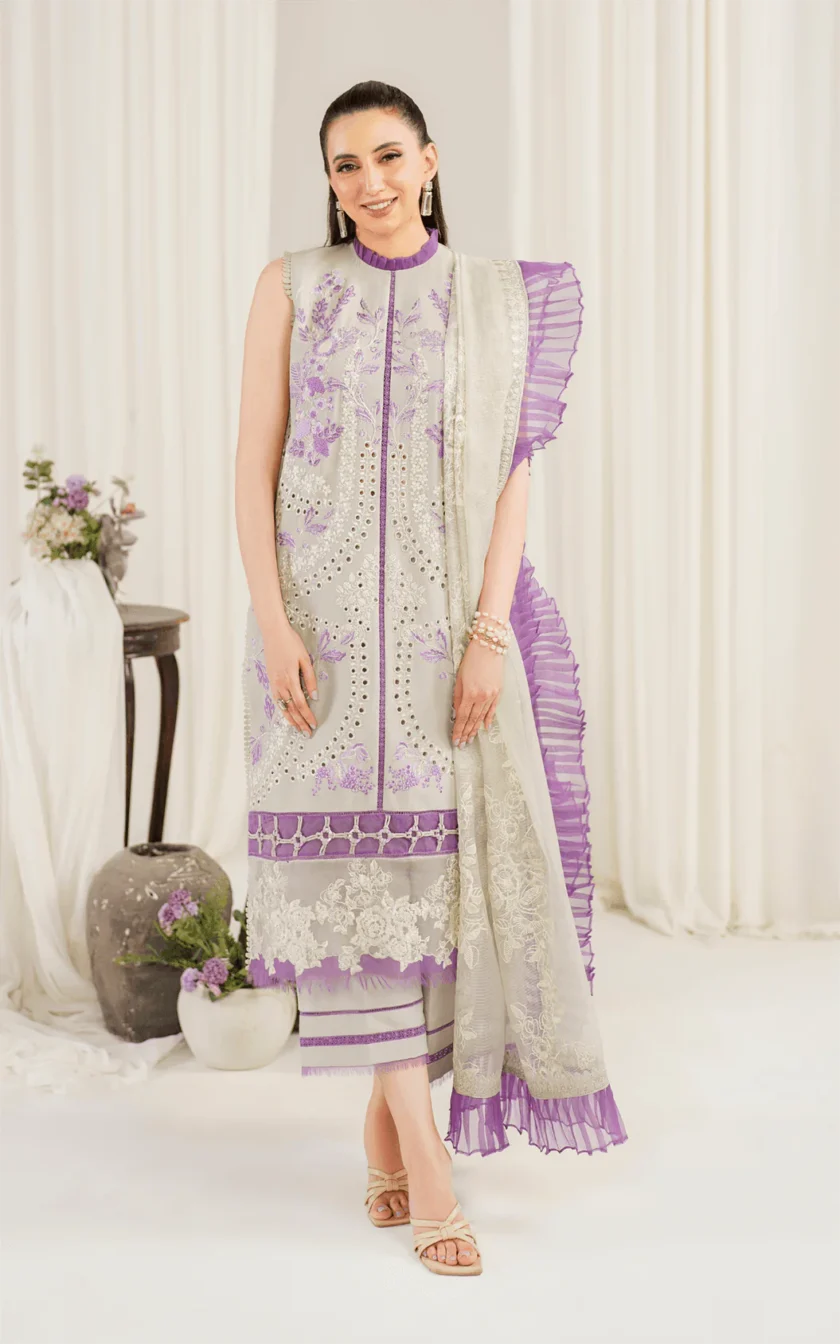 3Pc Unstitched Luxury Lawn Dress Daphne by Asifa Nabeel - Image 3