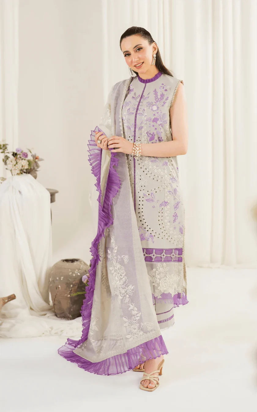 3Pc Unstitched Luxury Lawn Dress Daphne by Asifa Nabeel - Image 4