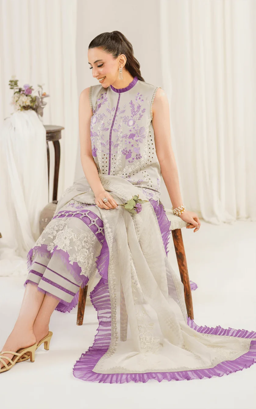 3Pc Unstitched Luxury Lawn Dress Daphne by Asifa Nabeel - Image 5