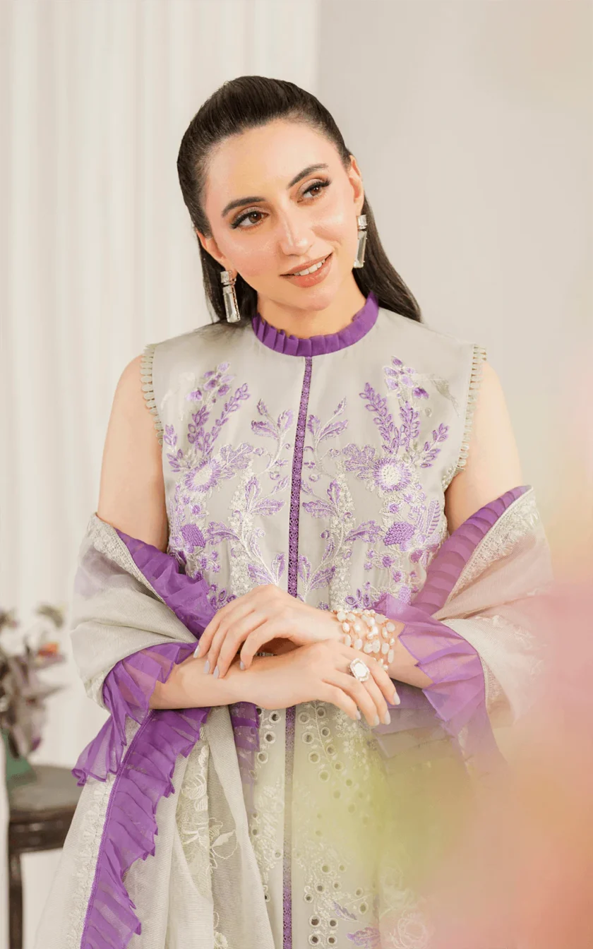 3Pc Unstitched Luxury Lawn Dress Daphne by Asifa Nabeel - Image 7